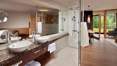 Der Wohnbereich und das Badezimmer